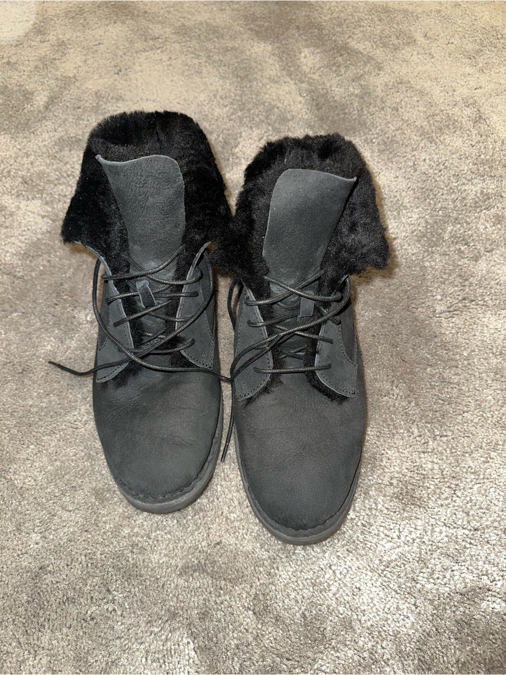 Women’s Ugg Black Faux-Fur Lace-Up Boots